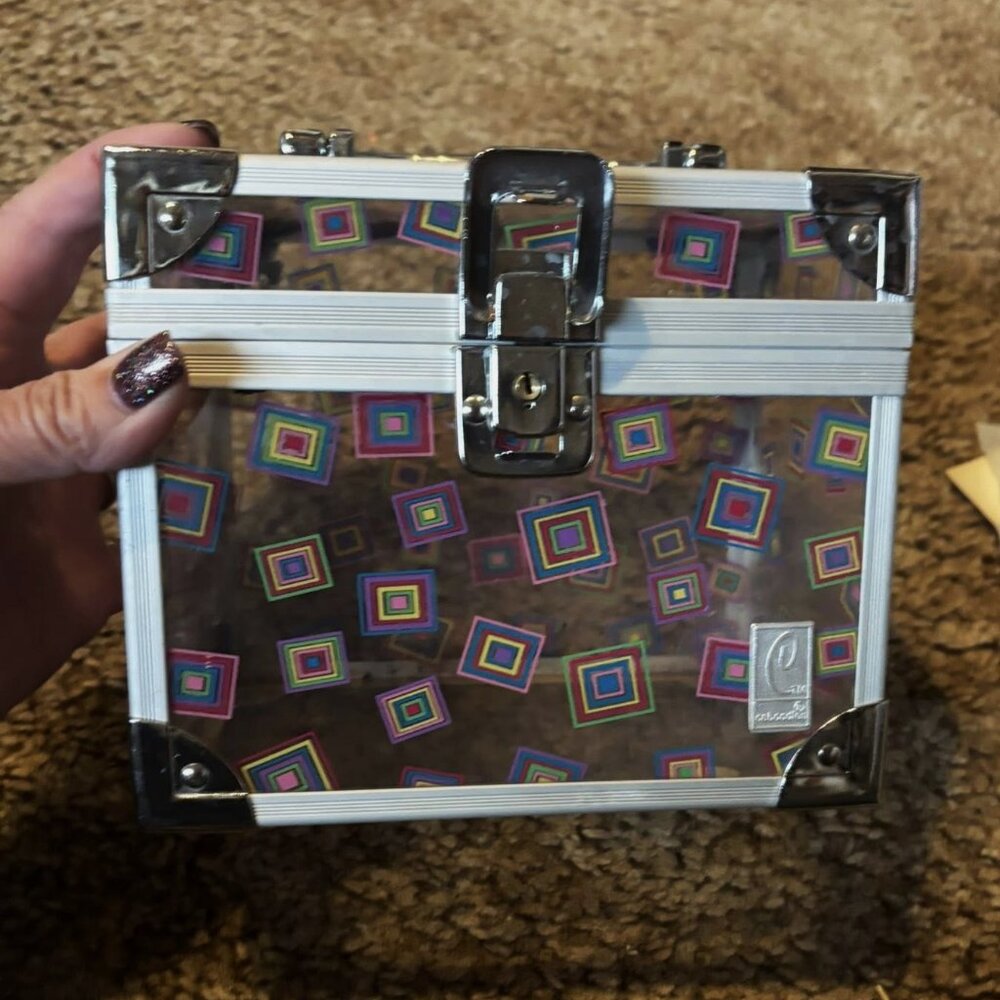***SOLD*** Vtg Caboodles Case Clear W/ Swirls Of Pinks Jewelry, Makeup Storage